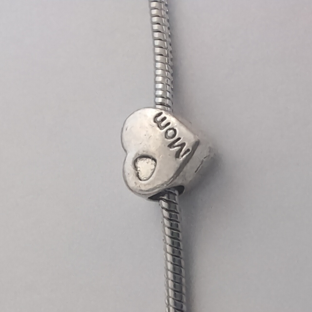 Silver Heart Engraved Mom‎ Charm for Pandora Style Bracelet